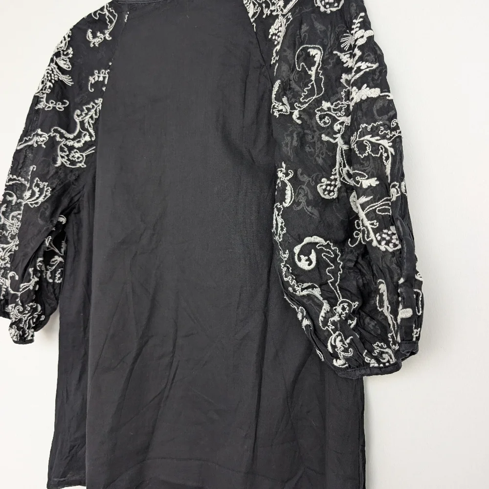 Anthropologie Edme & Esyllte Embroidered Puff Sleeve Cotton Silk Blouse Sz 6